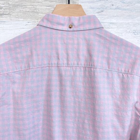 Nordstrom Linen Trim Fit Shirt Pink Gray Plaid Check Button Down Mens Large - Picture 4 of 6